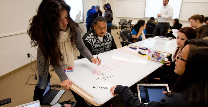 A group of students working at a table